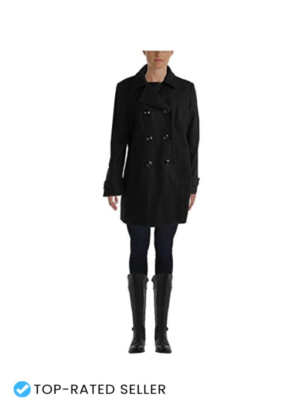 Wool Double Breasted Peacoat with Notch Lapels & Slant Pockets
